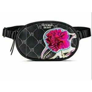 Victoria Secret Black Monogram & Pink Floral Logo Waist Bag Fanny Pack